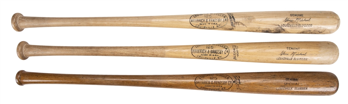 Lot of (3) Gene "Stick" Michael Game Used, Issued and Batting Practice Bats (Michael Family LOA)